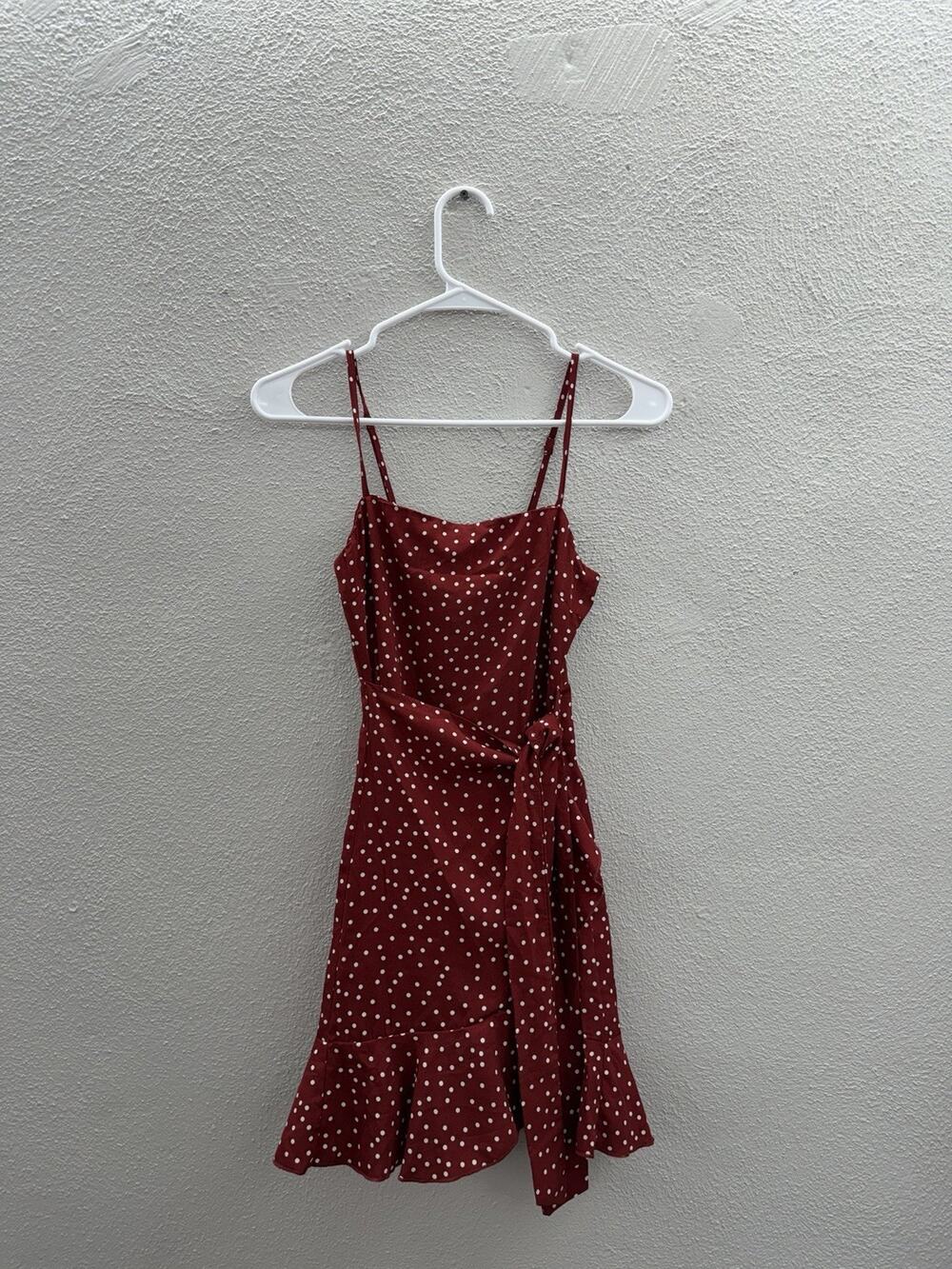 Princess Polly Womens Dress Size 0 Red Polka Dot Sleeveless Faux Wrap